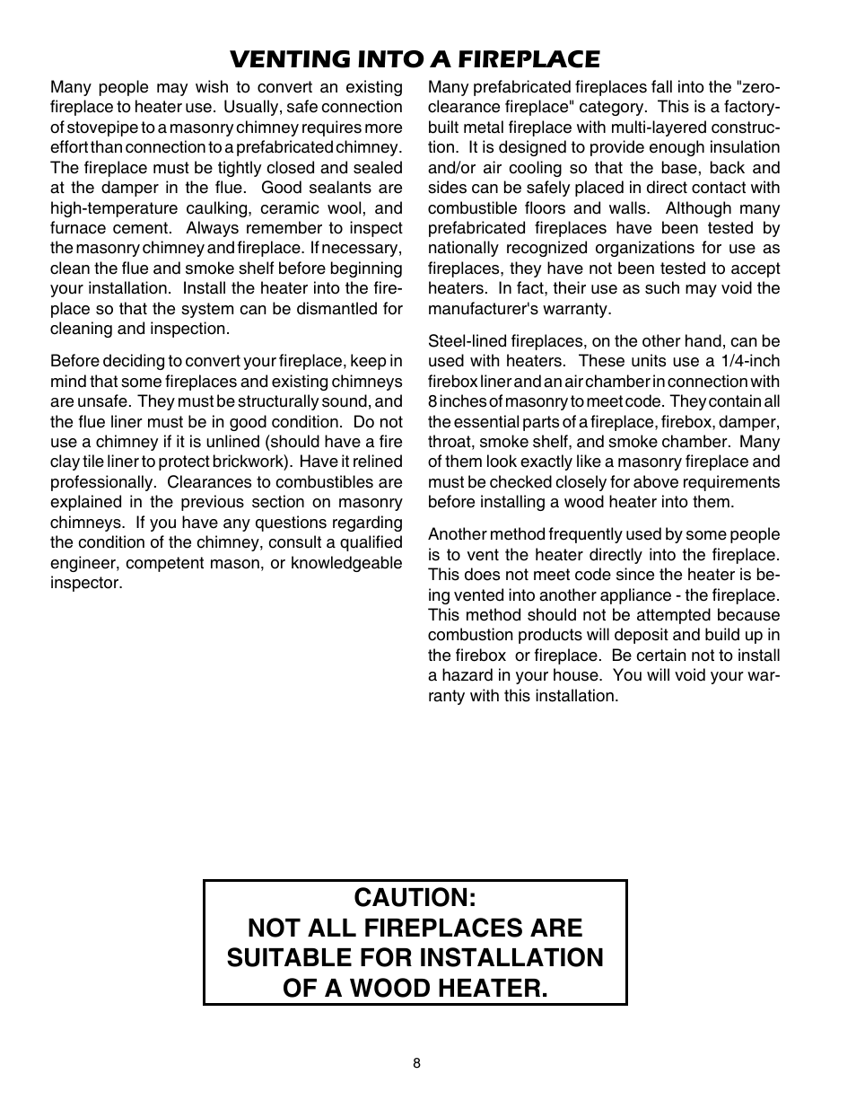 Venting into a fireplace | United States Stove Company 2007B User Manual | Page 8 / 16