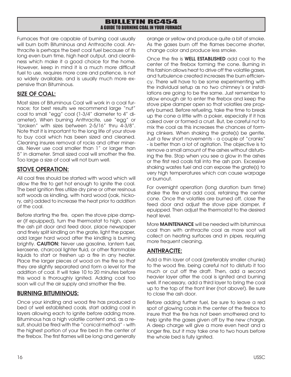 United States Stove Company 1602G User Manual | Page 16 / 20
