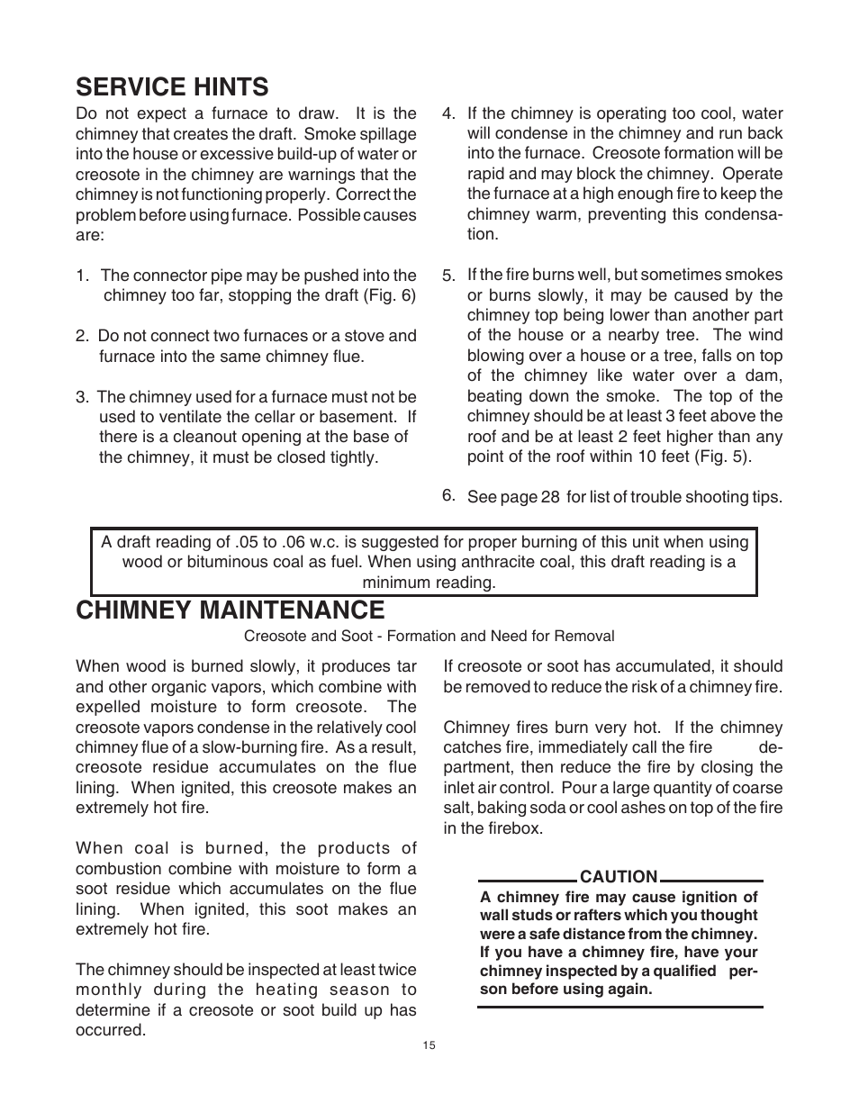 Service hints, Chimney maintenance | United States Stove Company 1557M User Manual | Page 15 / 28