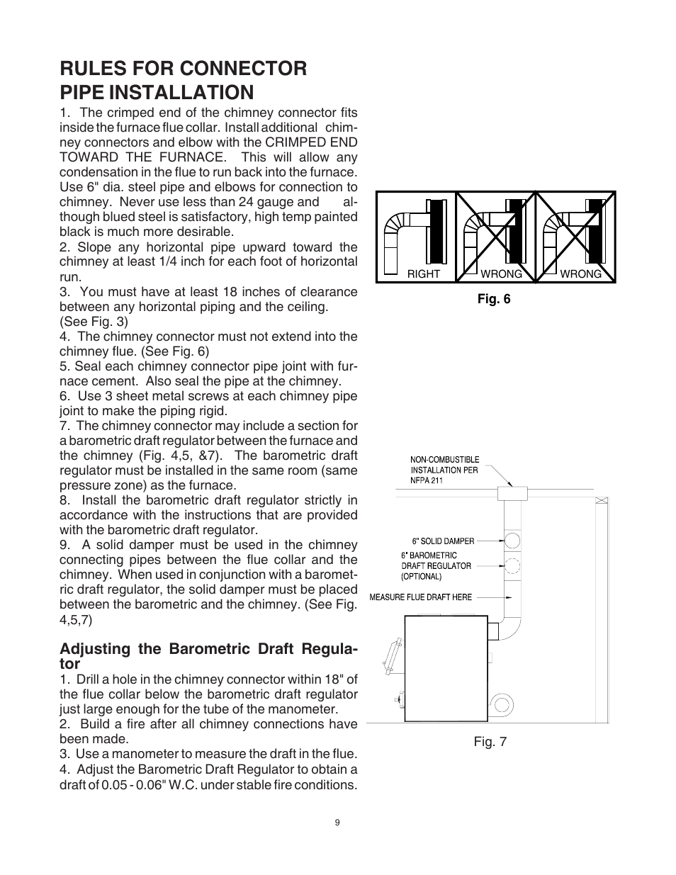 Rules for connector pipe installation | United States Stove Company 1557M User Manual | Page 9 / 28