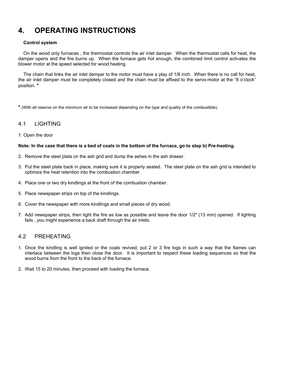 Operating instructions, 1 lighting, 2 preheating | Lighting, Preheating | United States Stove Company HOTBLAST 1950 User Manual | Page 10 / 20