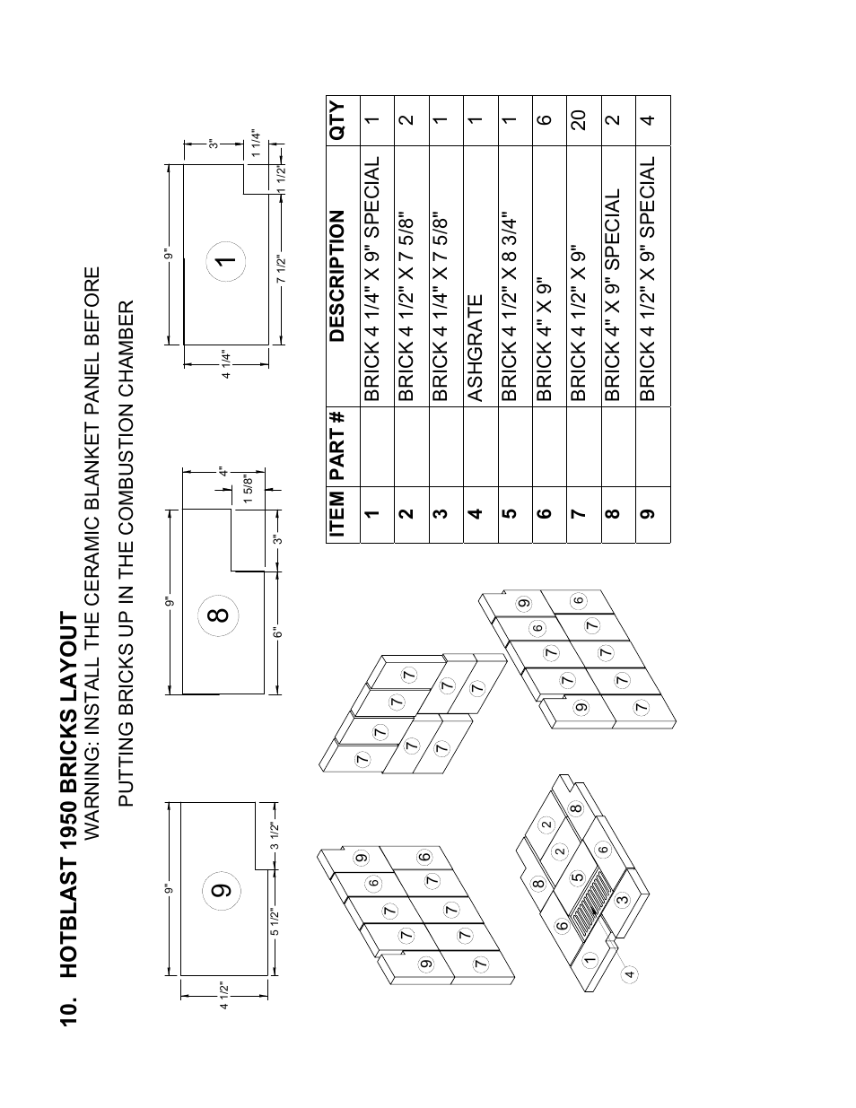 Hotblast 1950 bricks layout | United States Stove Company HOTBLAST 1950 User Manual | Page 19 / 20