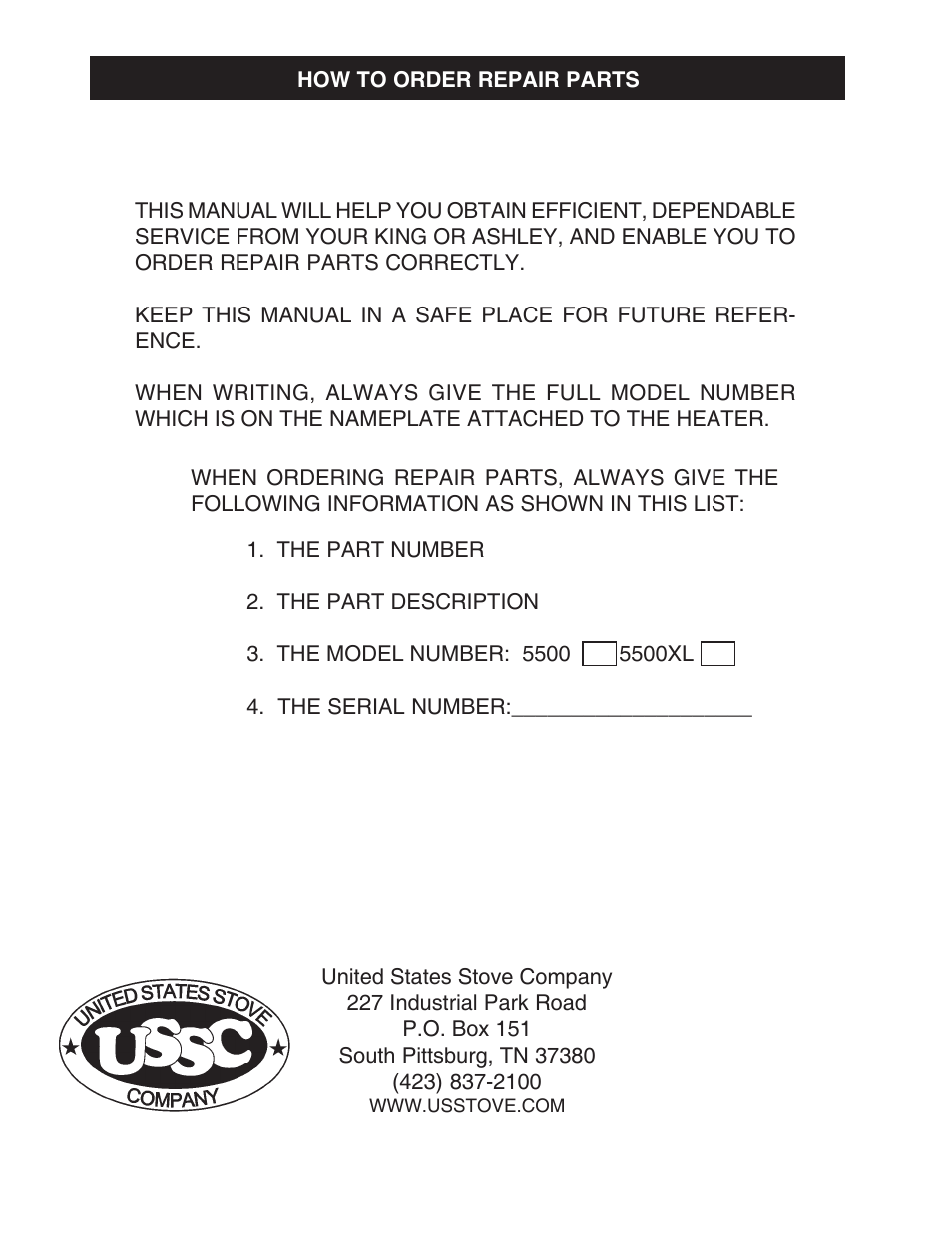 United States Stove Company 5500XL User Manual | Page 20 / 20