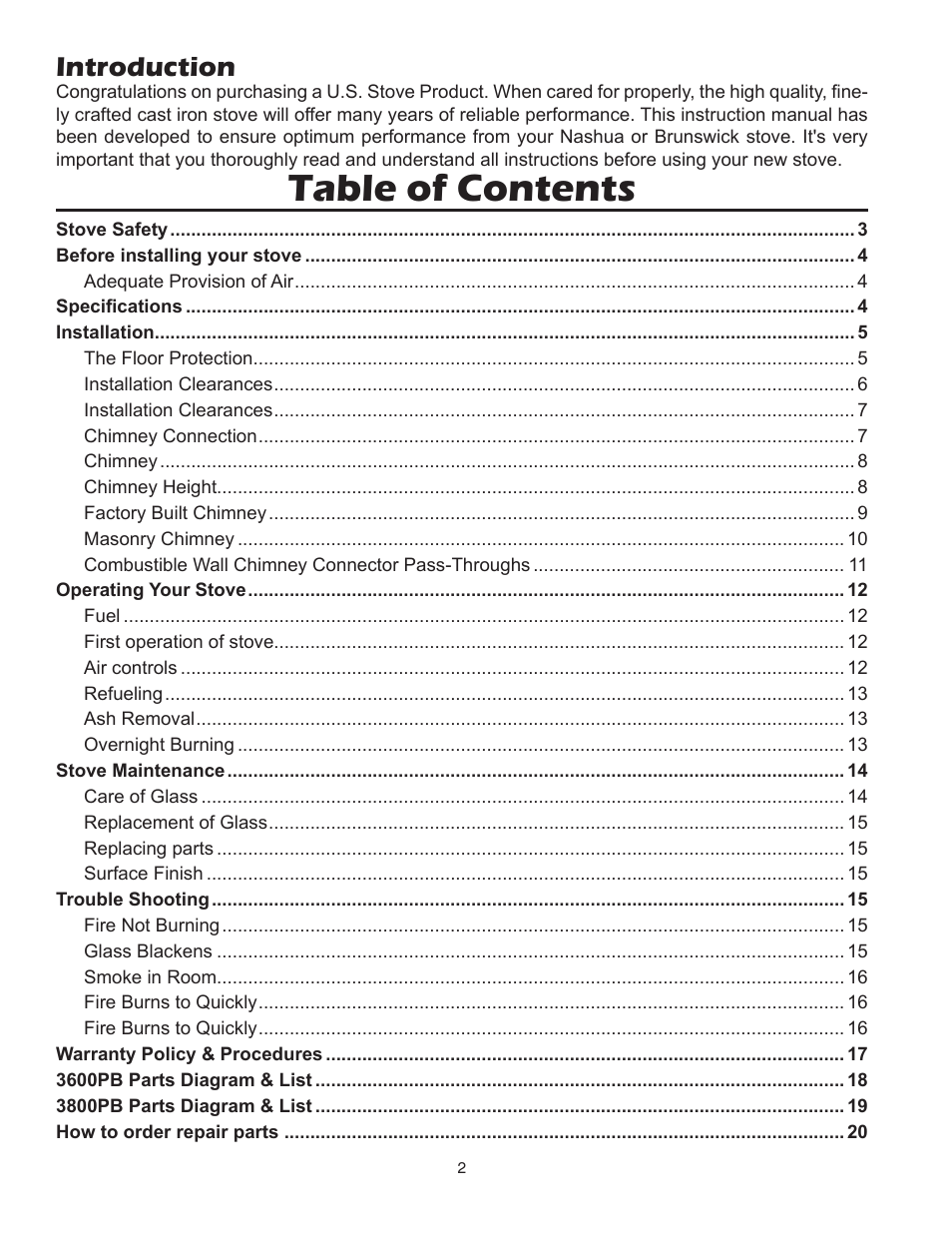 United States Stove Company 3800PB User Manual | Page 2 / 20