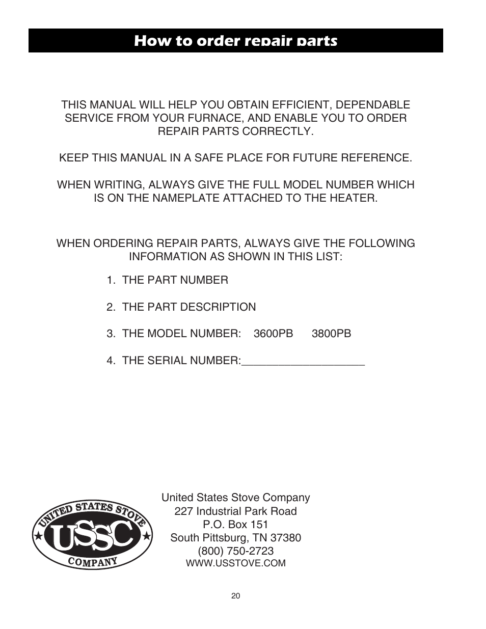 Cs s u | United States Stove Company 3800PB User Manual | Page 20 / 20