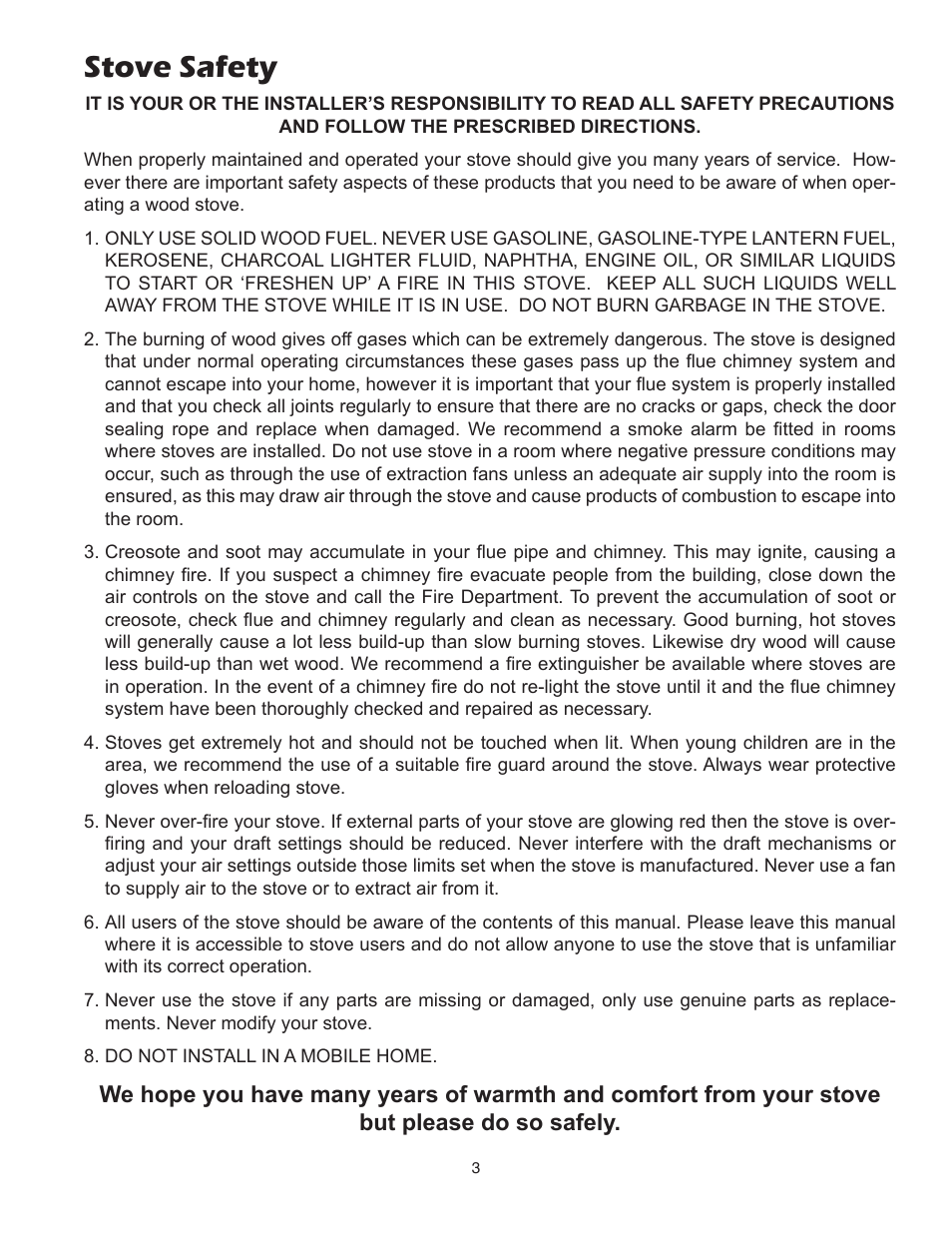 Stove safety | United States Stove Company 3800PB User Manual | Page 3 / 20