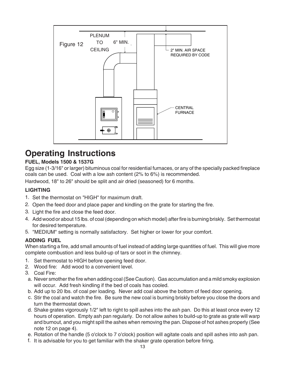 Operating instructions | United States Stove Company 1500 User Manual | Page 13 / 24