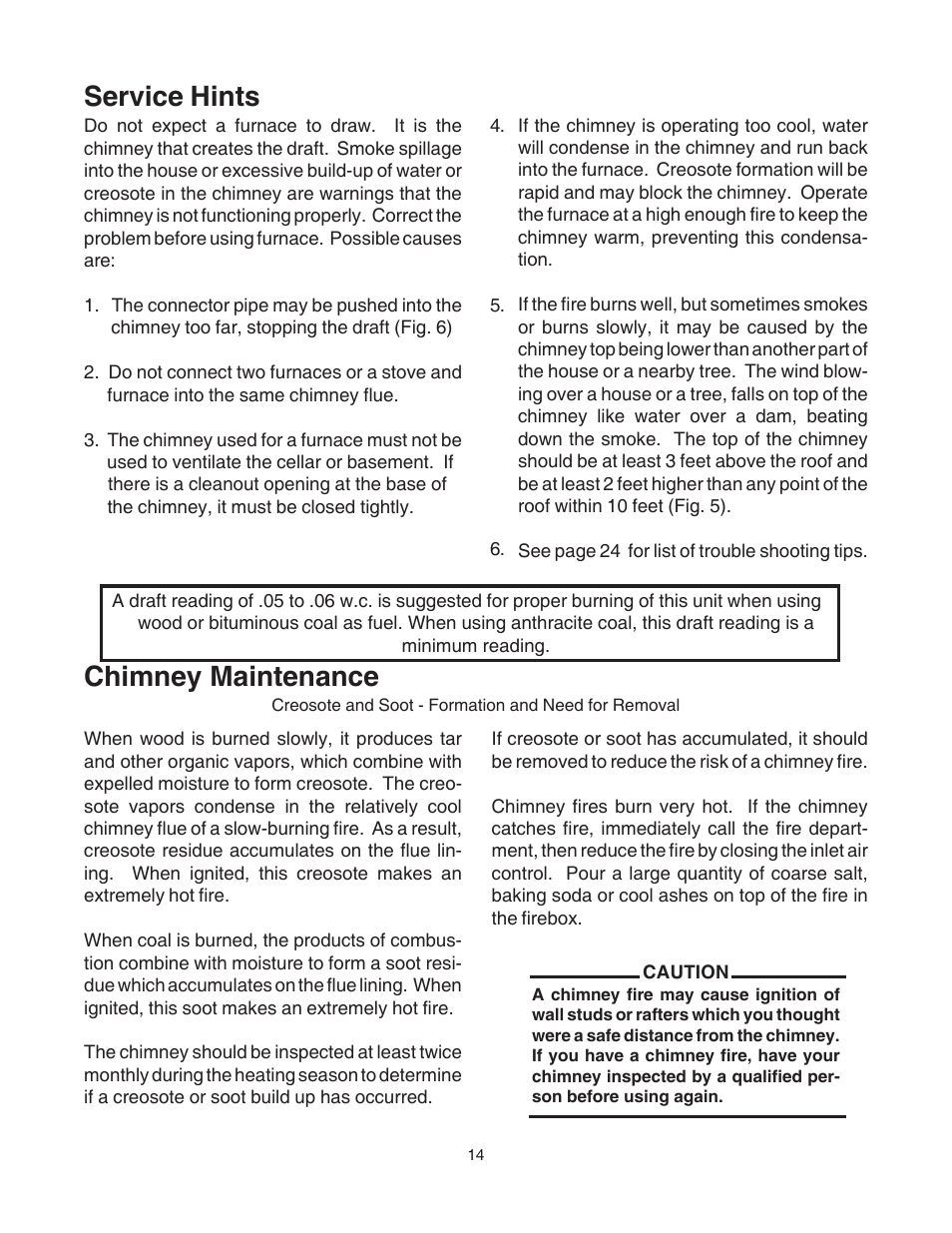 Service hints, Chimney maintenance | United States Stove Company 1500 User Manual | Page 14 / 24