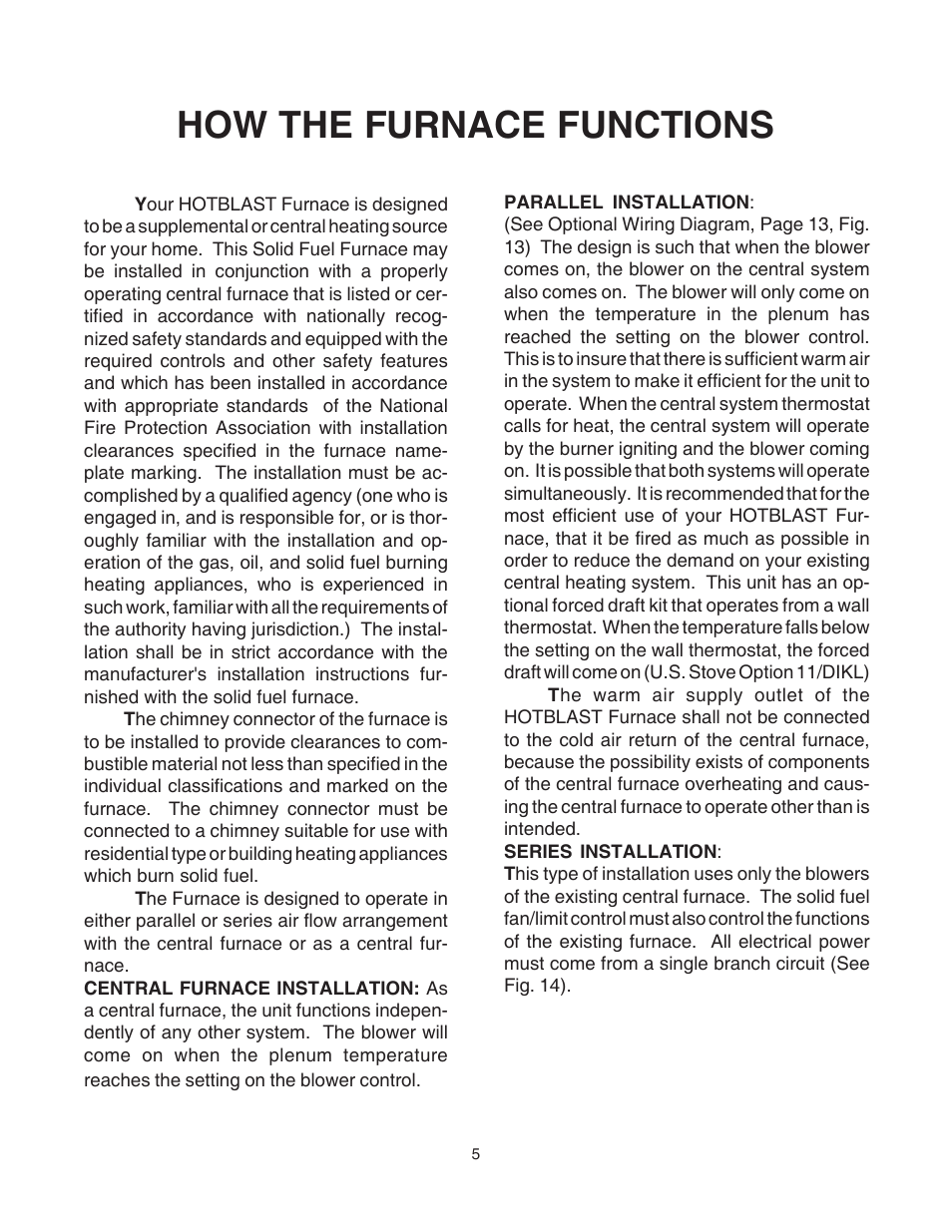 How the furnace functions | United States Stove Company 1500 User Manual | Page 5 / 24
