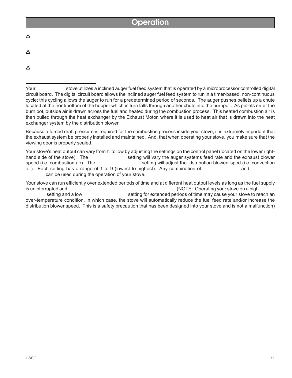 Operation | United States Stove Company 5500M User Manual | Page 11 / 20