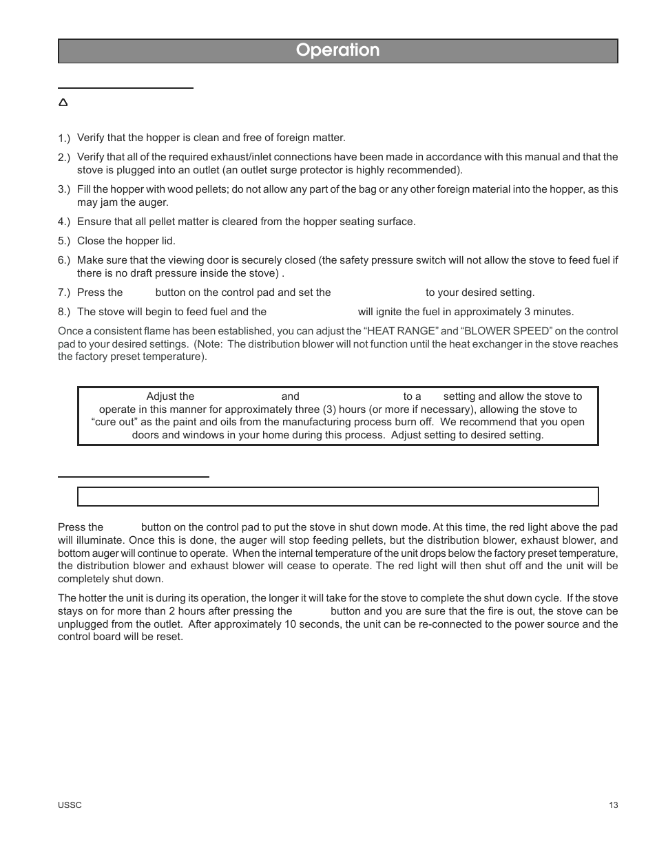 Operation | United States Stove Company 5500M User Manual | Page 13 / 20
