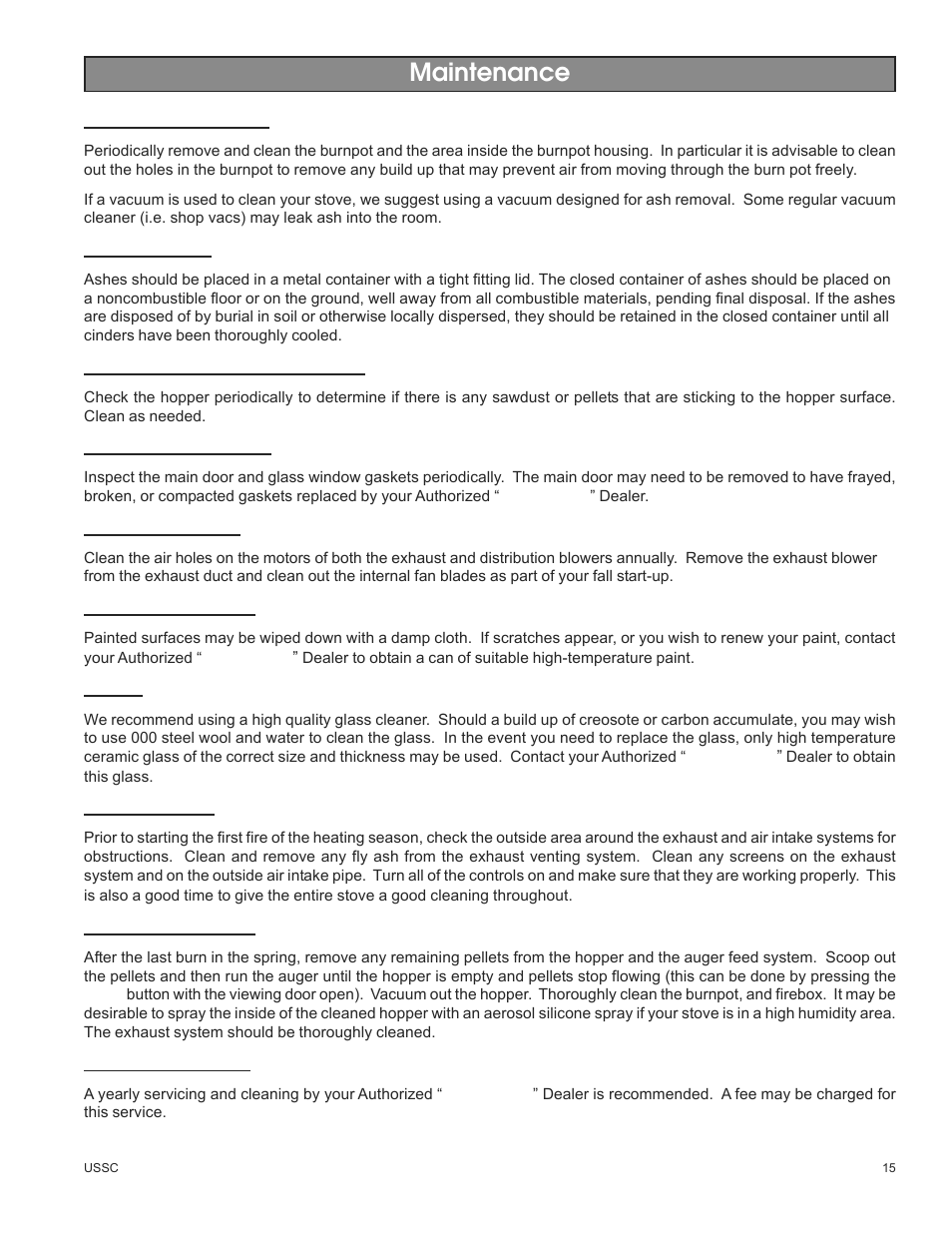 Maintenance | United States Stove Company 5500M User Manual | Page 15 / 20