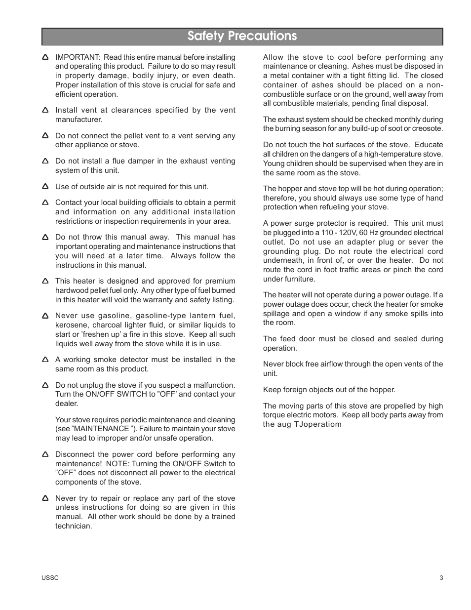 Safety precautions | United States Stove Company 5500M User Manual | Page 3 / 20