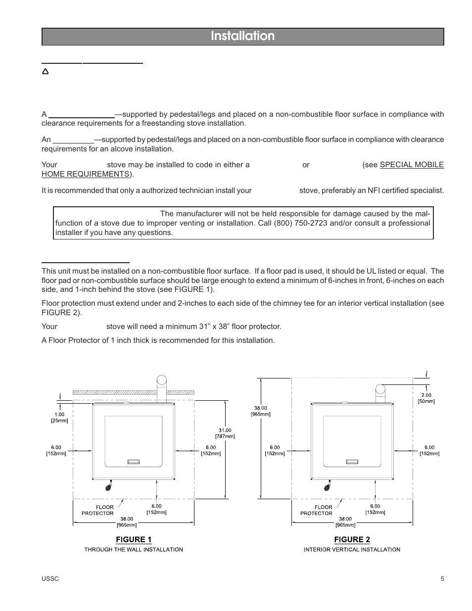 Installation | United States Stove Company 5500M User Manual | Page 5 / 20