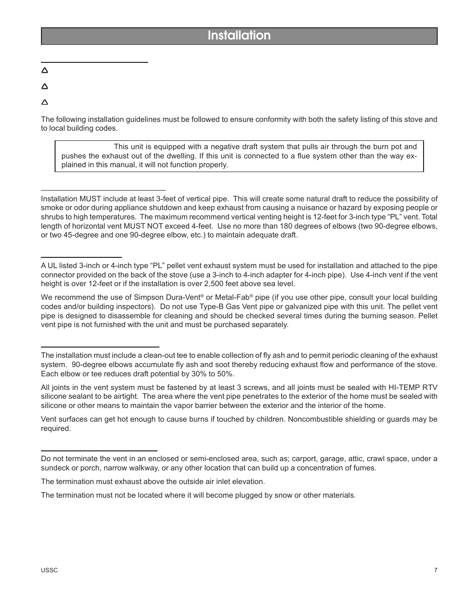 Installation | United States Stove Company 5500M User Manual | Page 7 / 20