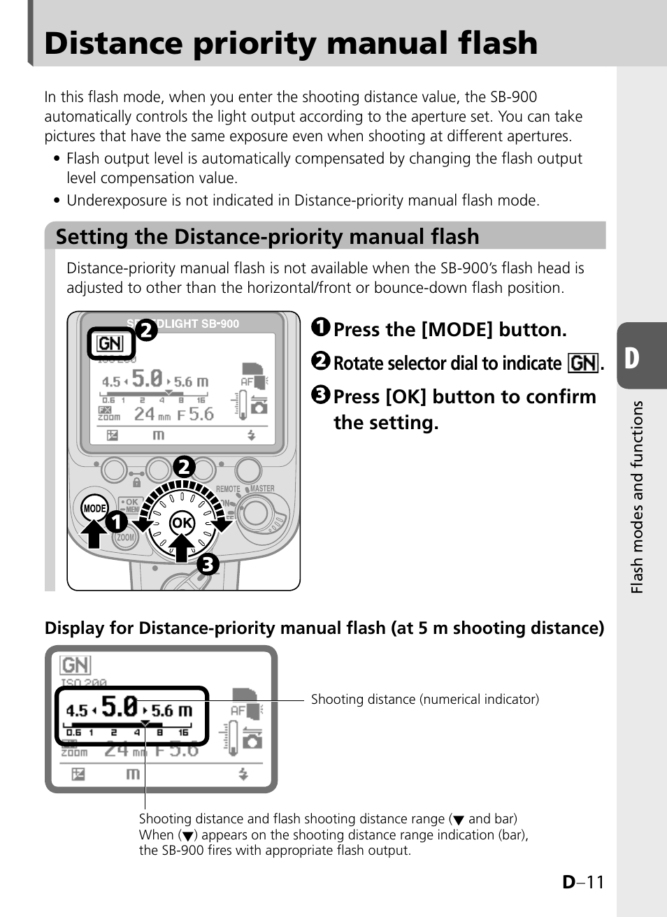 Distance priority manual flash, Setting the distance-priority manual flash | Nikon SB-900 User Manual | Page 61 / 142