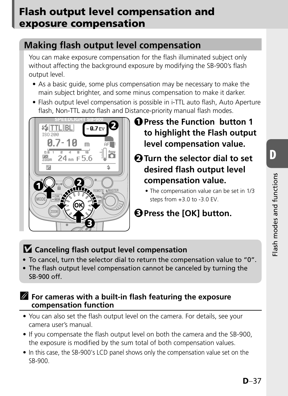 Making flash output level compensation | Nikon SB-900 User Manual | Page 87 / 142