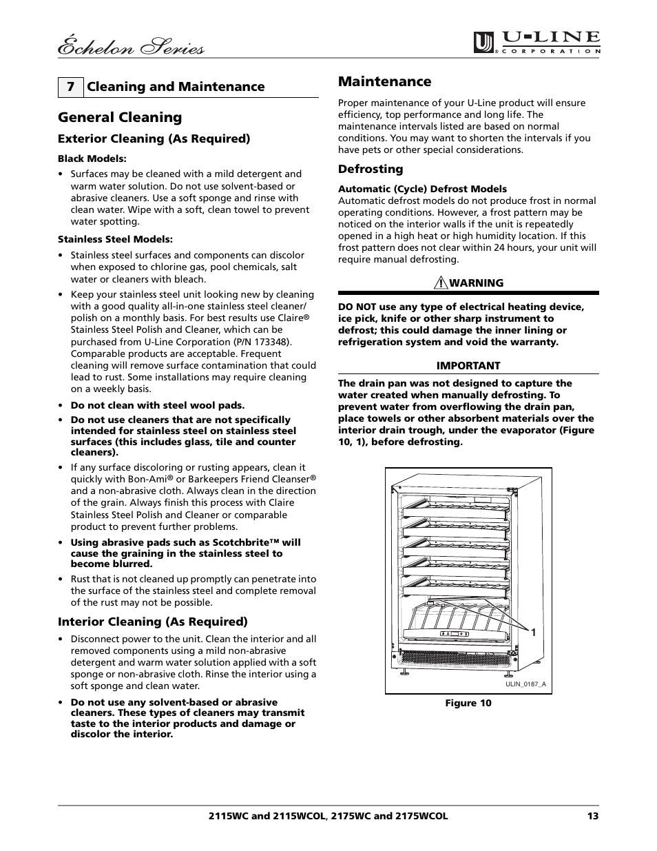 General cleaning, Maintenance, 7 cleaning and maintenance | U-Line 2115WC User Manual | Page 13 / 24