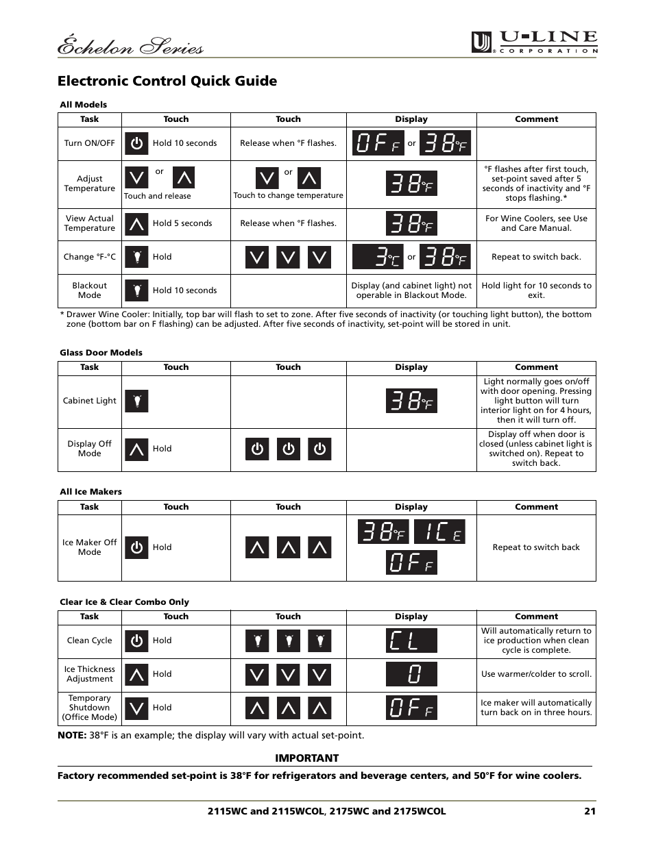 Electronic control quick guide | U-Line 2115WC User Manual | Page 21 / 24