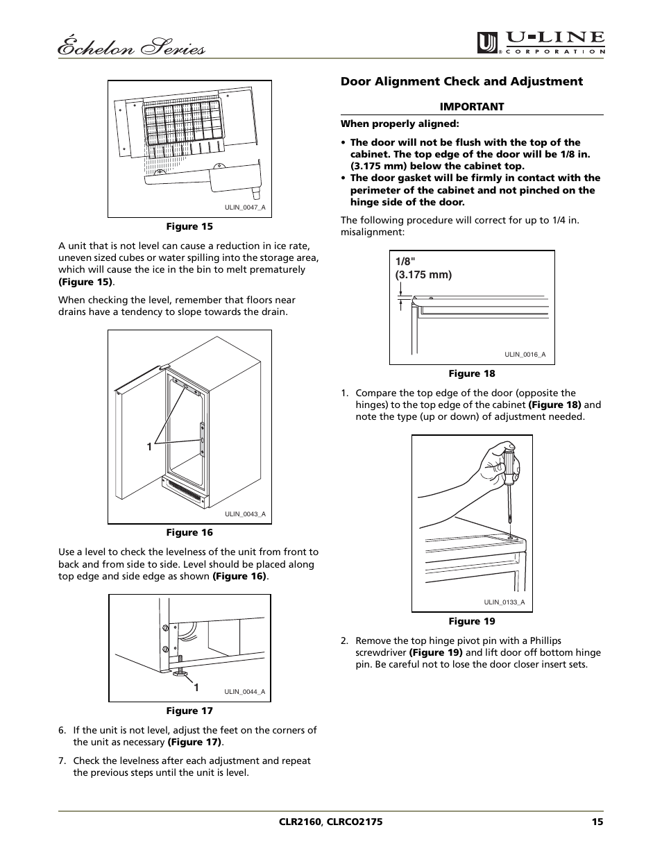 Door alignment check and adjustment | U-Line CLR2160 User Manual | Page 15 / 28