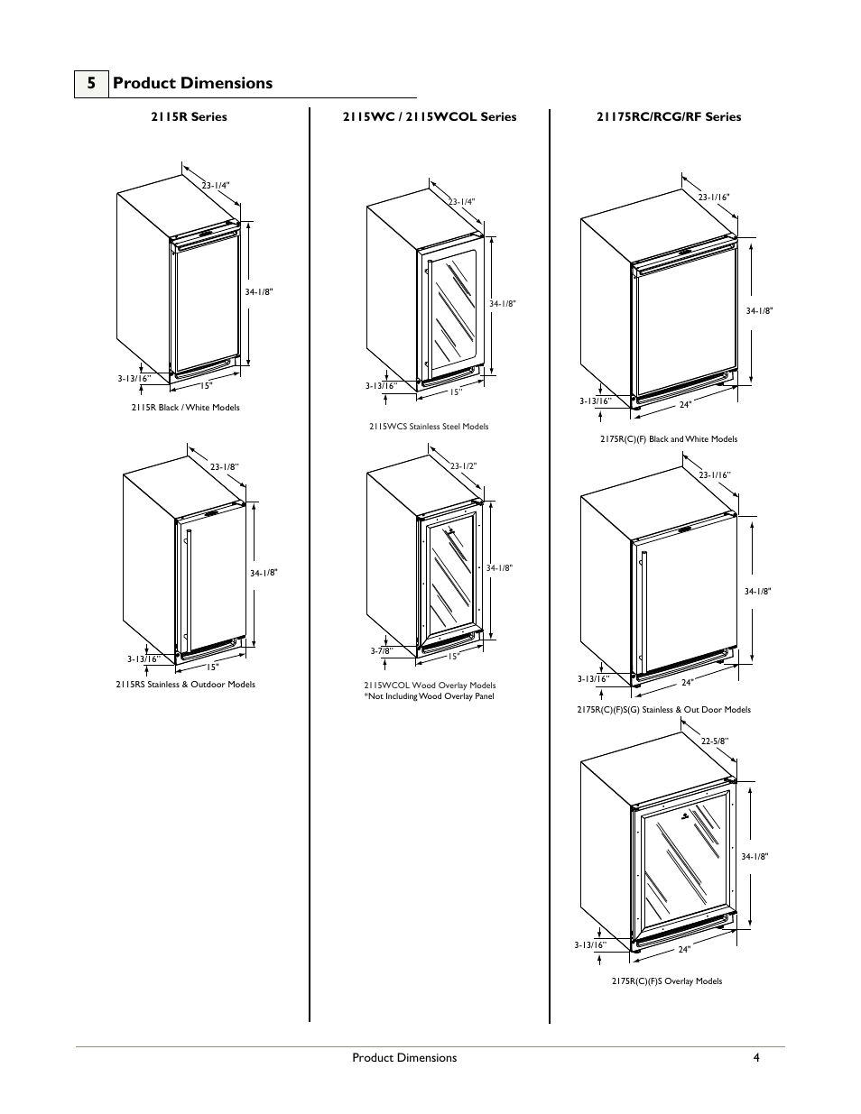 5 product dimensions | U-Line 2175BEVC  EN User Manual | Page 6 / 17