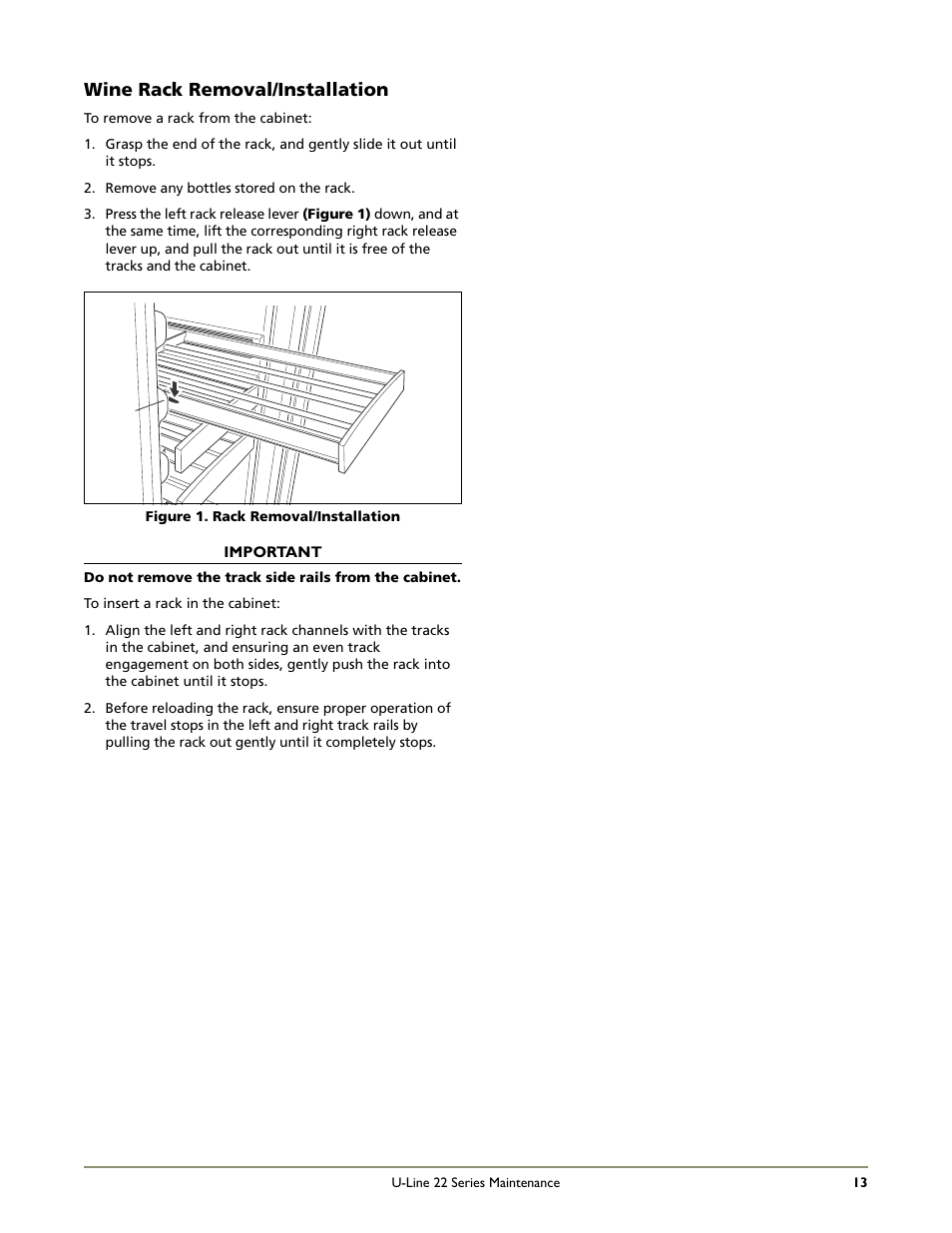 Wine rack removal/installation | U-Line 2275ZWCOL User Manual | Page 15 / 24