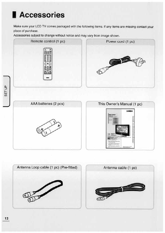 I accessories, Accessories | Uniden TL32TX1-AW User Manual | Page 12 / 60