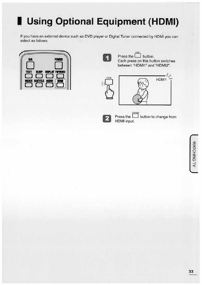 I using optional equipment (hdmi), Using optional equipment (hdmi) | Uniden TL32TX1-AW User Manual | Page 33 / 60