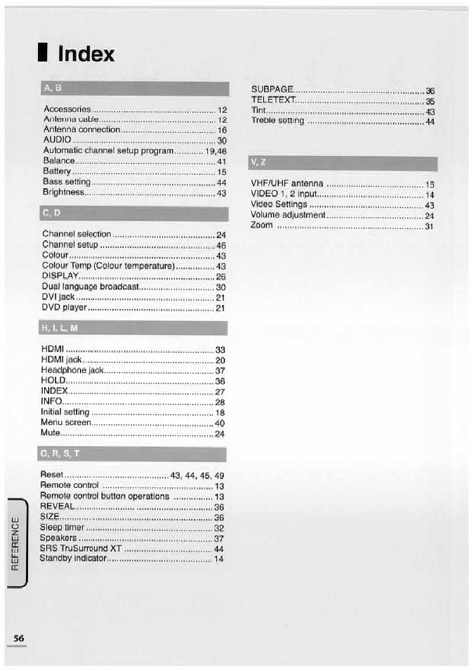 I index, Index | Uniden TL32TX1-AW User Manual | Page 56 / 60