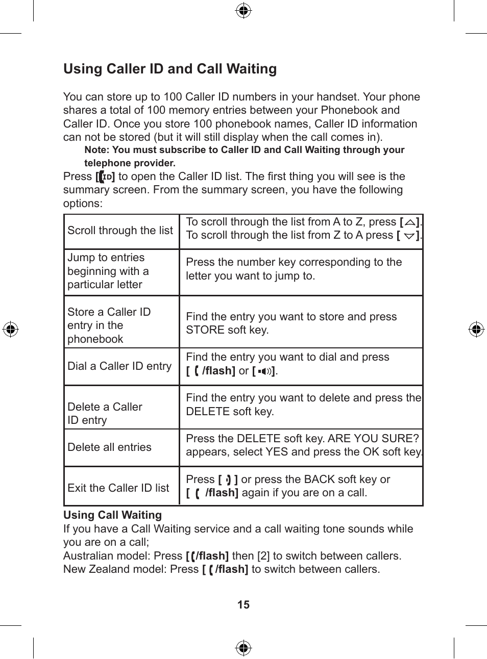 Using caller id and call waiting | Uniden DSS 7805WP User Manual | Page 16 / 24