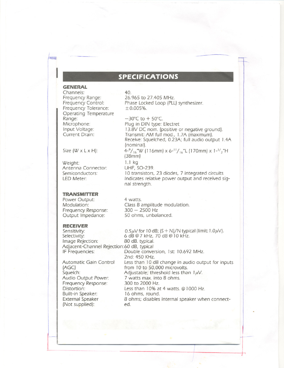 Specifications | Uniden PC33X User Manual | Page 6 / 8