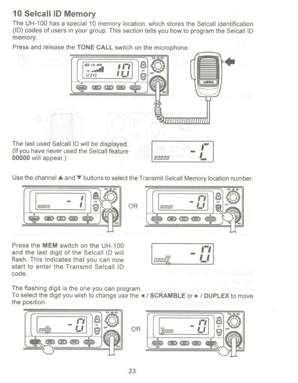 10 selcall id memory | Uniden UH-100 User Manual | Page 24 / 52