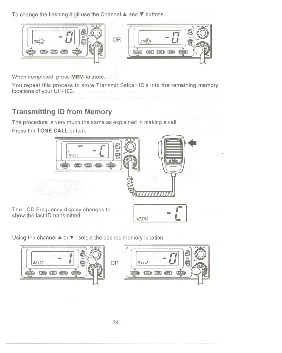 Transmitting id from memory, N■ u | Uniden UH-100 User Manual | Page 25 / 52