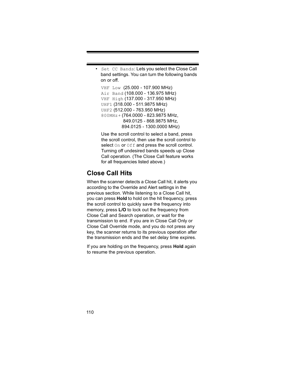 Close call hits | Uniden BR330T User Manual | Page 110 / 156