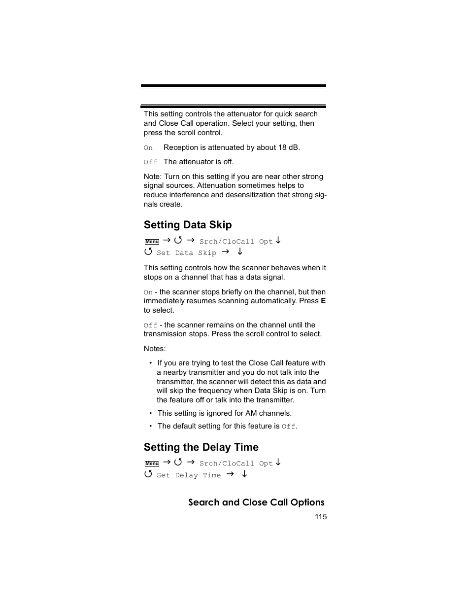 Setting data skip, Setting the delay time | Uniden BR330T User Manual | Page 115 / 156