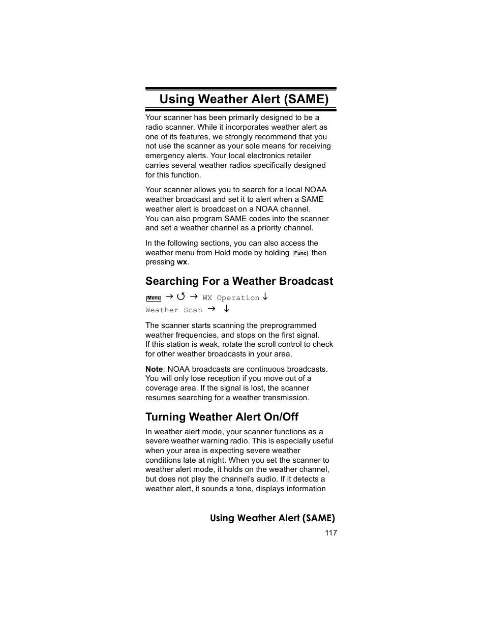 Using weather alert (same) | Uniden BR330T User Manual | Page 117 / 156