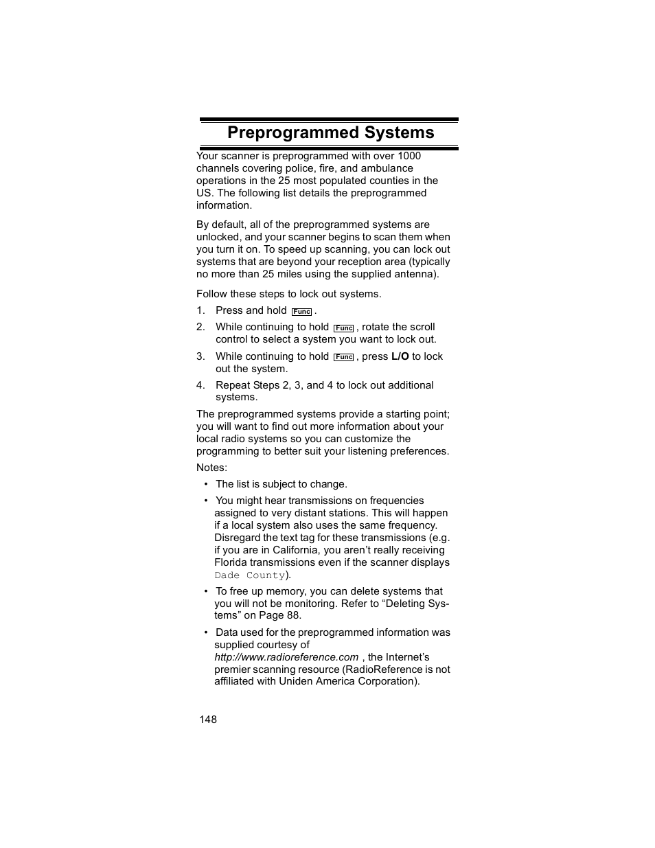 Preprogrammed systems | Uniden BR330T User Manual | Page 148 / 156