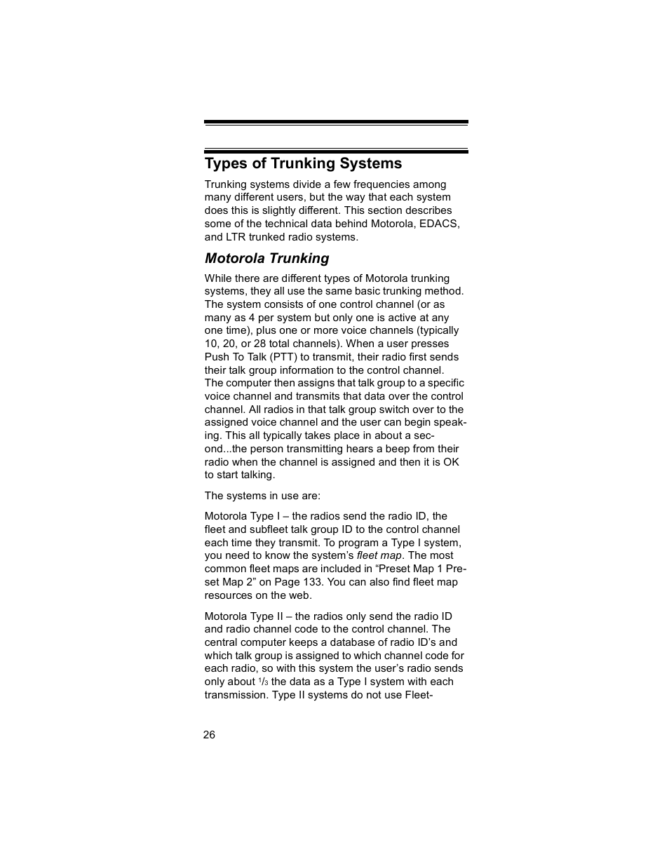 Types of trunking systems, Motorola trunking | Uniden BR330T User Manual | Page 26 / 156