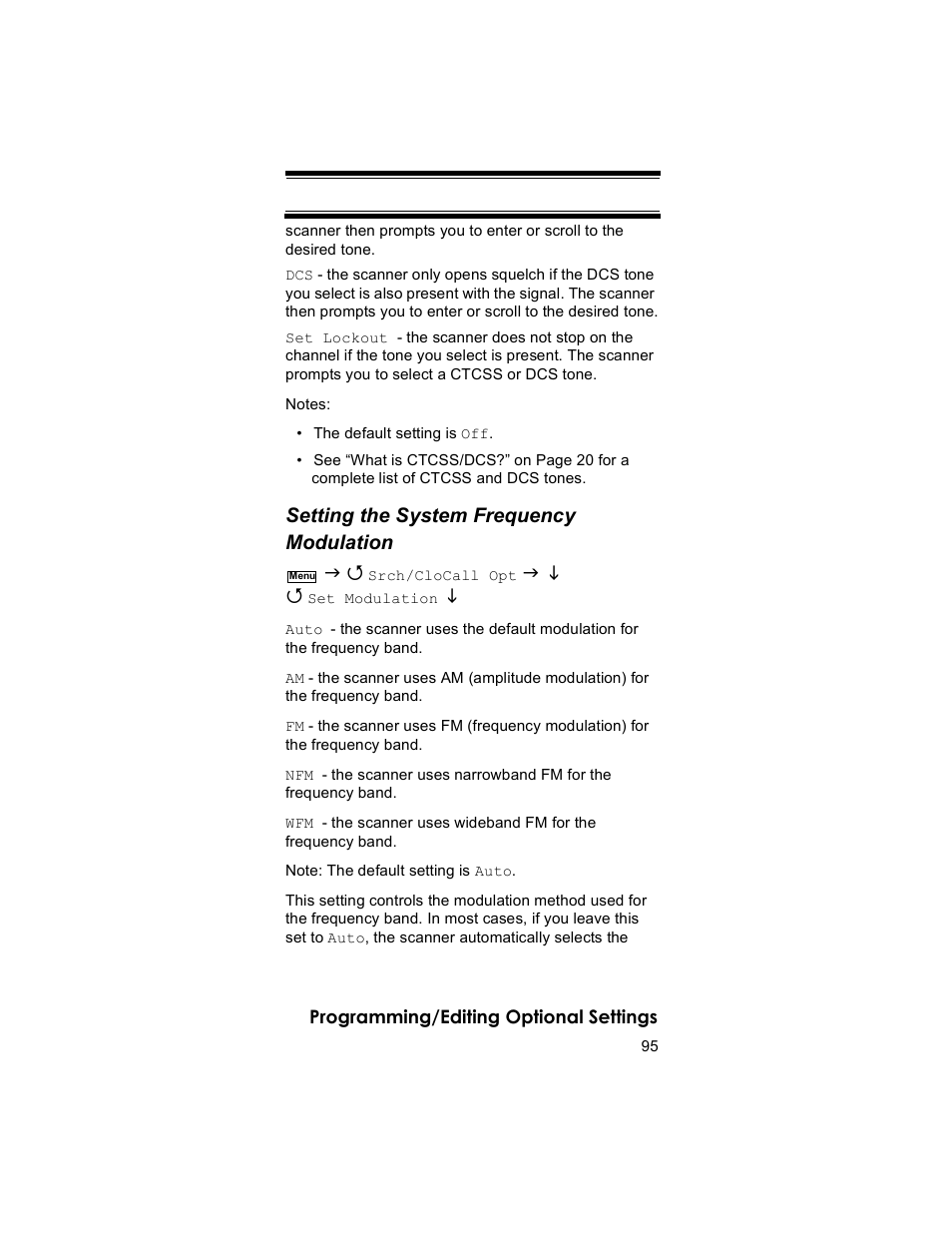 Setting the system frequency modulation | Uniden BR330T User Manual | Page 95 / 156