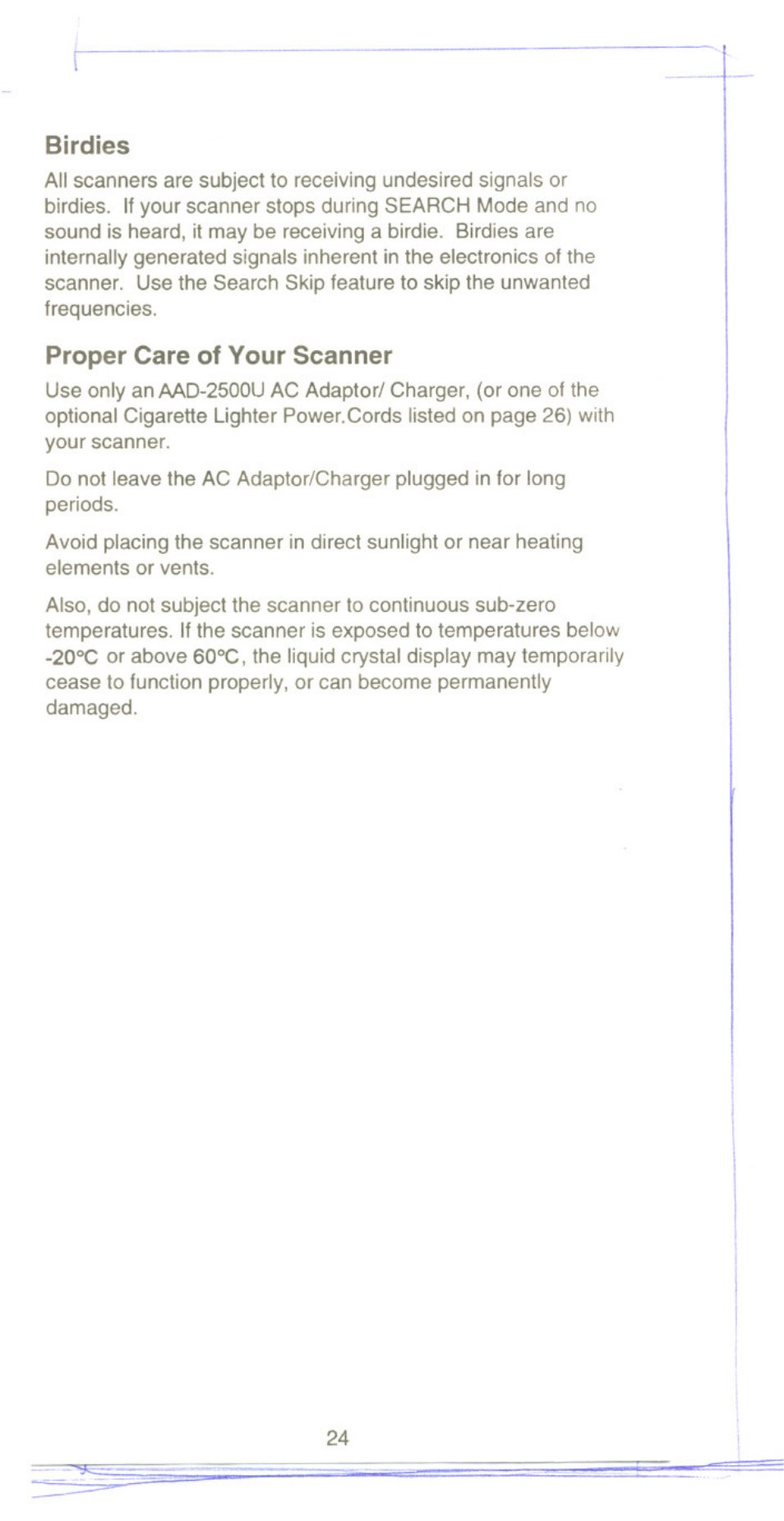 Birdies, Proper care of your scanner, Birdies proper care ol your scanner | Uniden UBC220XLT User Manual | Page 26 / 30