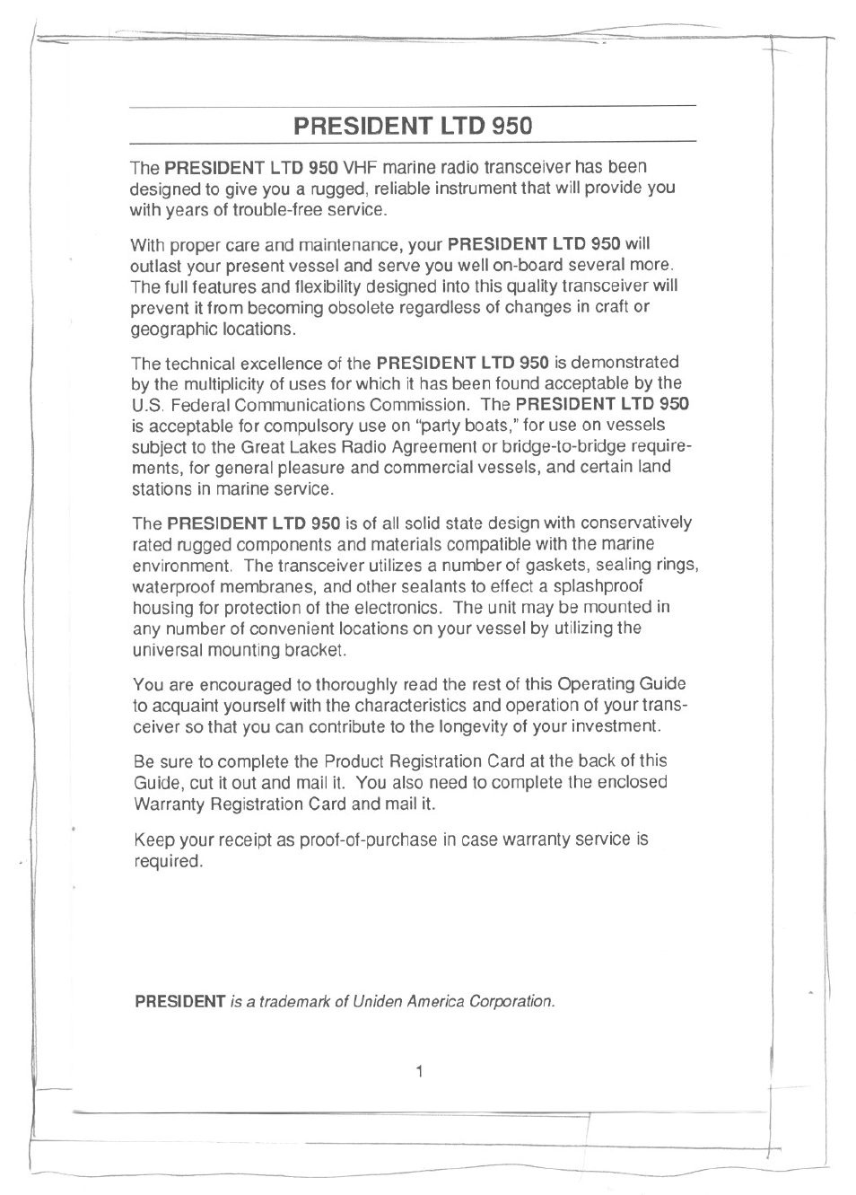 President ltd 950 | Uniden PRESIDENT LTD 950 User Manual | Page 3 / 33