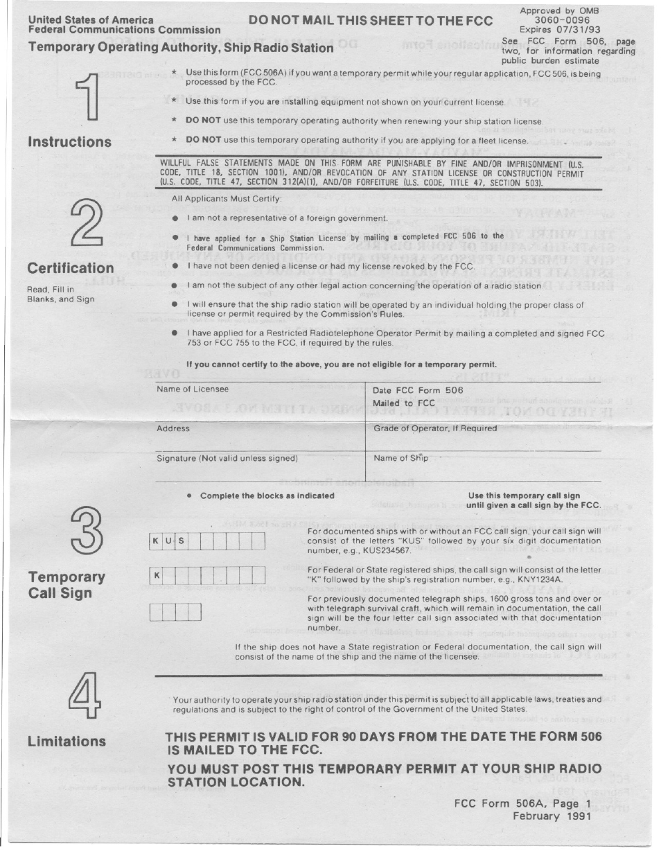 Nniu, Instructions certification, Temporary call sign | Limitations | Uniden PRESIDENT LTD 950 User Manual | Page 30 / 33