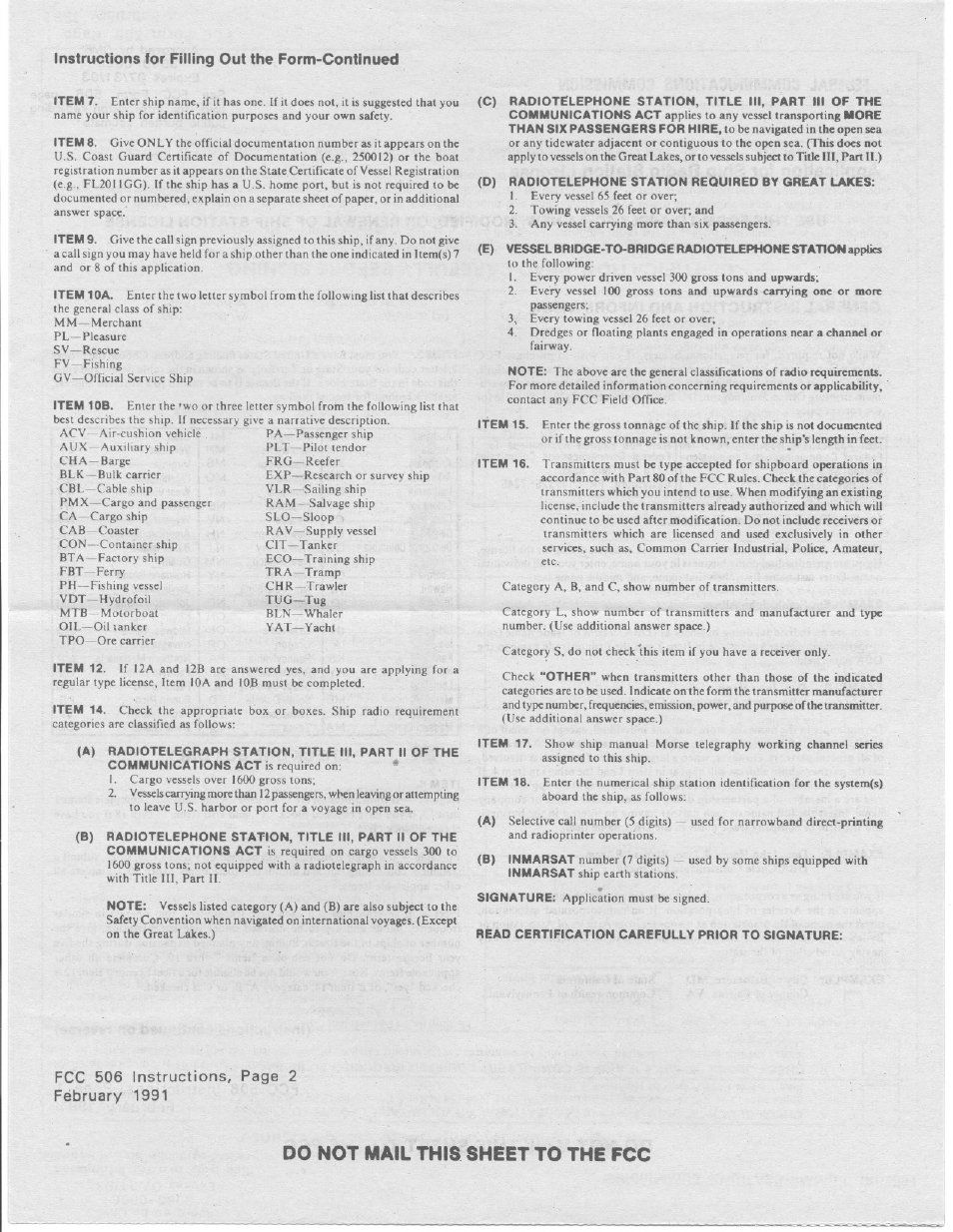 Instructions for filling out the form-continued, Do not mail this sheet to the fcc | Uniden PRESIDENT LTD 950 User Manual | Page 31 / 33