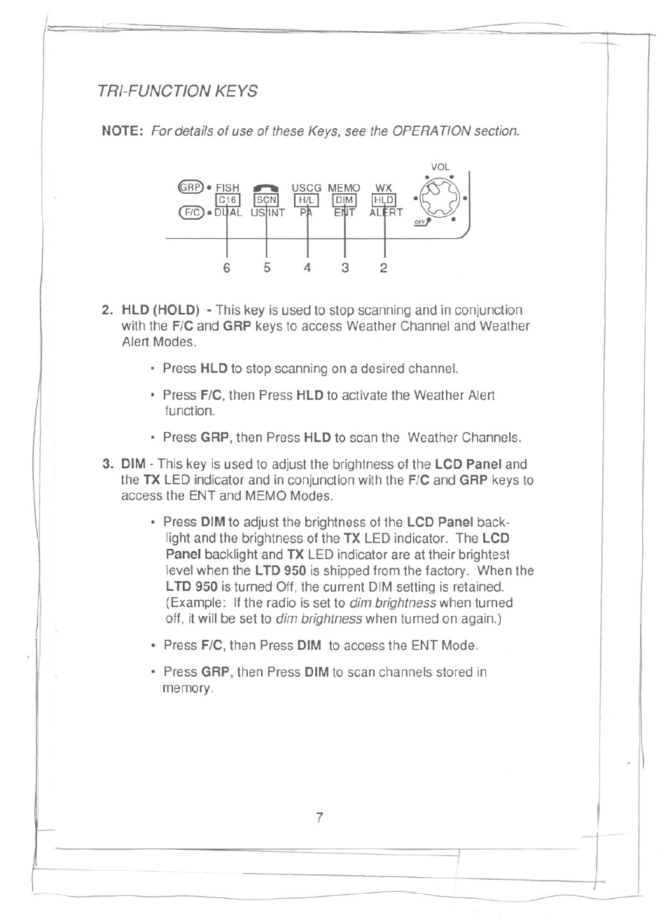 J2. hld(hold), Lcd panel, Ltd 950 | Dim brightness when, Dim brightness | Uniden PRESIDENT LTD 950 User Manual | Page 9 / 33