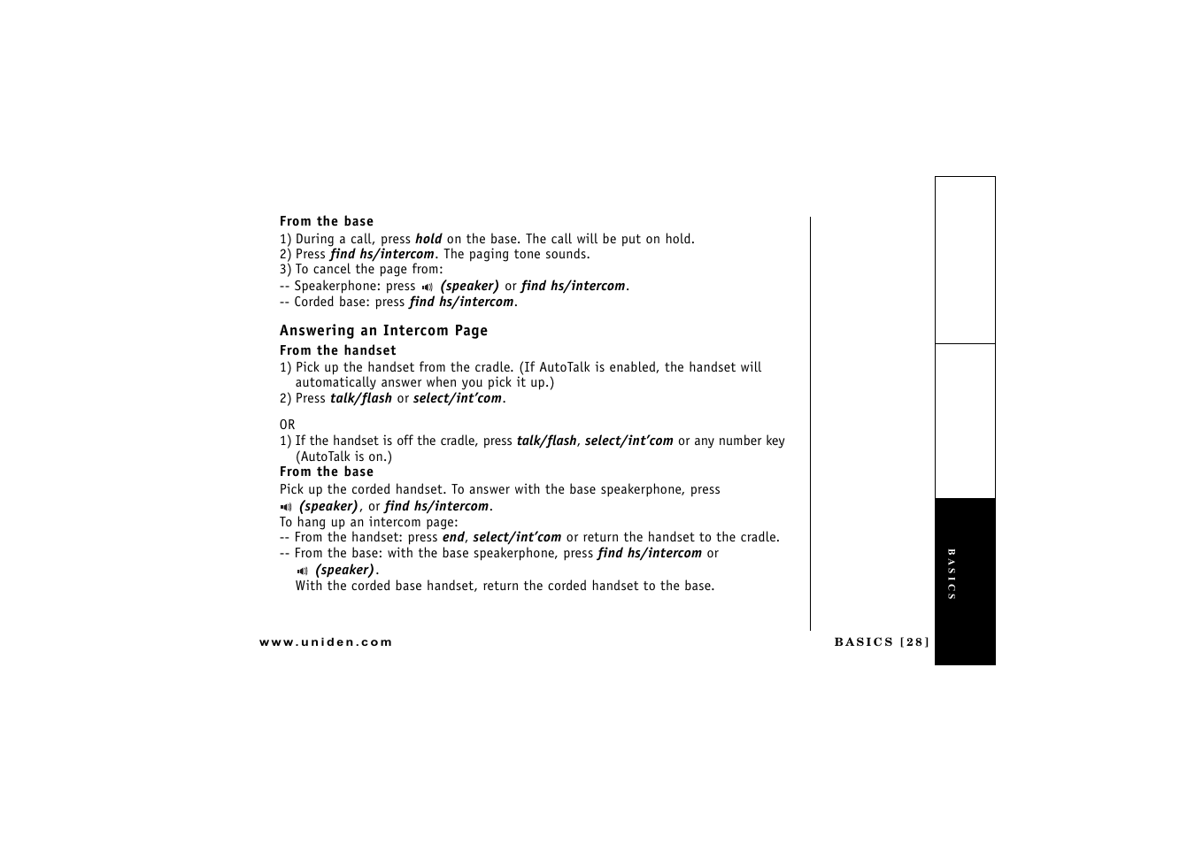 From the base, From the handset | Uniden CXAI 5198 User Manual | Page 29 / 68