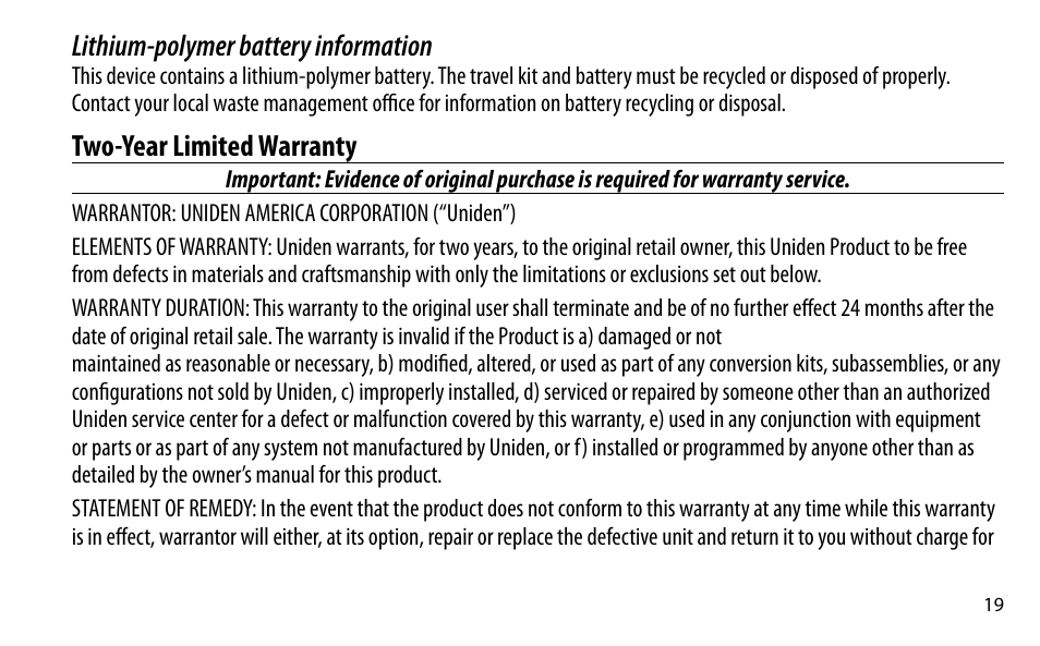 Uniden BTSC1500 User Manual | Page 19 / 20