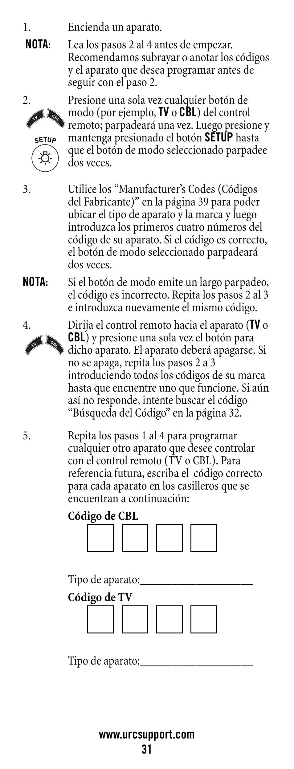 Encienda un aparato, Nota | Universal Electronics Polaris User Manual | Page 31 / 52