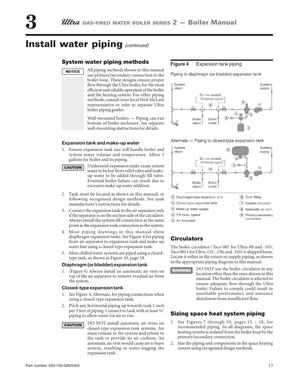 Install water piping, 2 — boiler manual | Ultra electronic -155 User Manual | Page 13 / 44