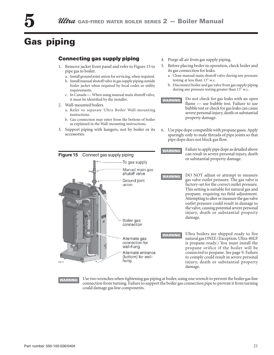 Gas piping, 2 — boiler manual | Ultra electronic -155 User Manual | Page 21 / 44