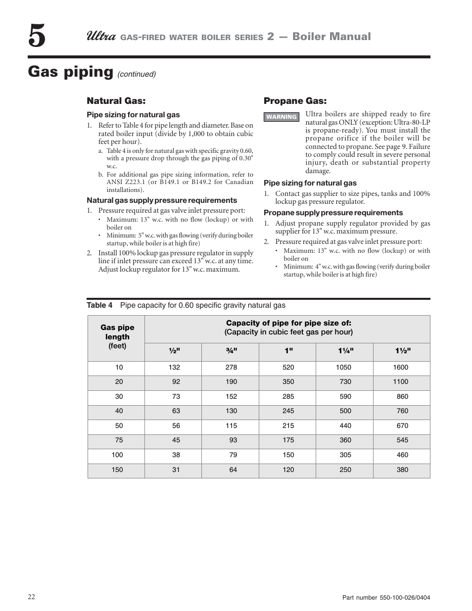 Gas piping, 2 — boiler manual | Ultra electronic -155 User Manual | Page 22 / 44